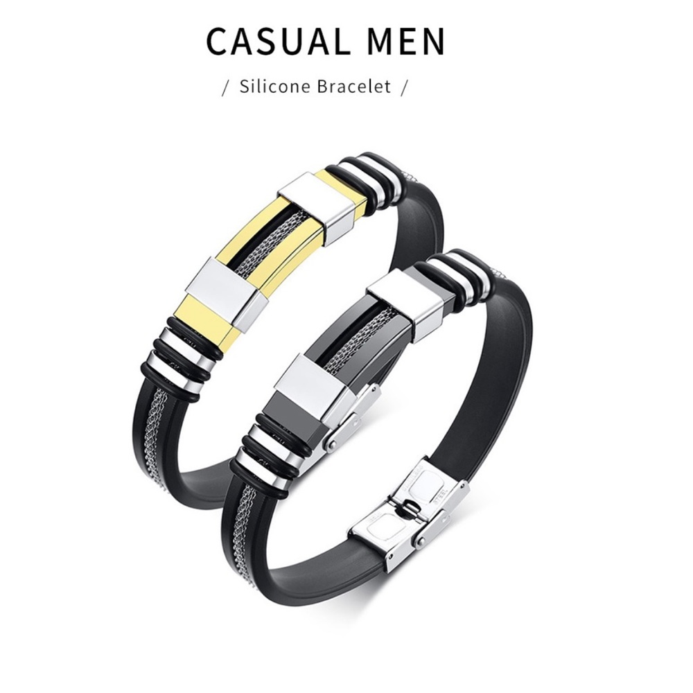 Water resistant Groove Wrap Men Metal Poly Stainless Steel Duo Bracelet